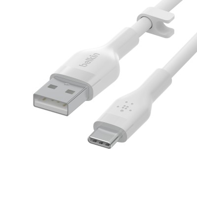 Кабель USB-A > USB-C заряджання/синхронізації Belkin 2м, 15Вт, Type-C, силіконовий з кліпсою, білий (CAB008BT2MWH)
