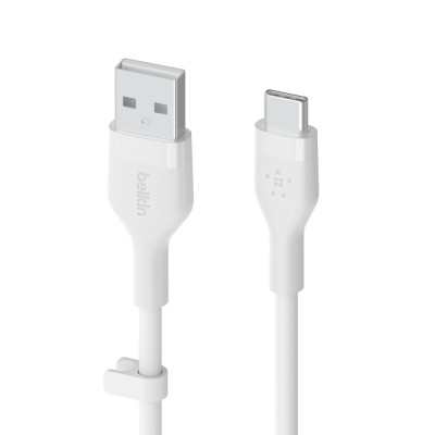 Кабель USB-A > USB-C заряджання/синхронізації Belkin 2м, 15Вт, Type-C, силіконовий з кліпсою, білий (CAB008BT2MWH)
