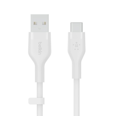 Кабель USB-A > USB-C заряджання/синхронізації Belkin 2м, 15Вт, Type-C, силіконовий з кліпсою, білий (CAB008BT2MWH)