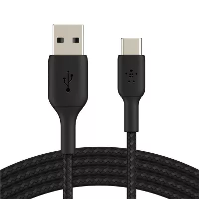 Кабель USB-A > USB-C заряджання/синхронізації Belkin 3м, 15Вт, Type-C, плетений, чорний (CAB002BT3MBK)