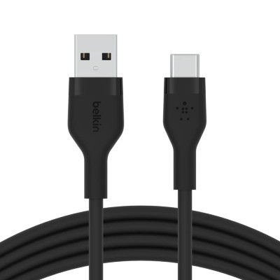Кабель USB-A > USB-C заряджання/синхронізації Belkin 3м, 15Вт, Type-C, силіконовий з кліпсою, чорний (CAB008BT3MBK)