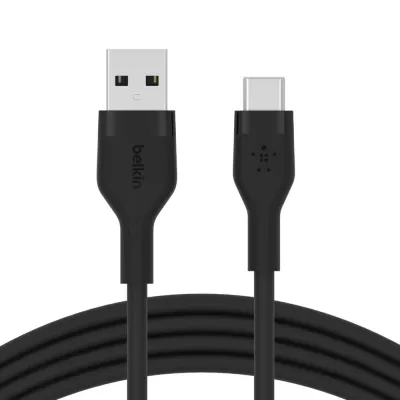 Кабель USB-A > USB-C заряджання/синхронізації Belkin 3м, 15Вт, Type-C, силіконовий з кліпсою, чорний (CAB008BT3MBK)