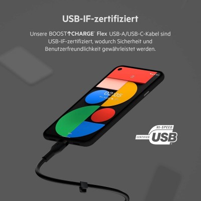 Кабель USB-A > USB-C заряджання/синхронізації Belkin 3м, 15Вт, Type-C, силіконовий з кліпсою, чорний (CAB008BT3MBK)