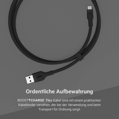 Кабель USB-A > USB-C заряджання/синхронізації Belkin 3м, 15Вт, Type-C, силіконовий з кліпсою, чорний (CAB008BT3MBK)