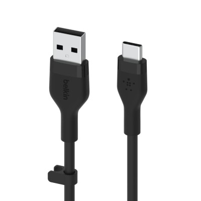 Кабель USB-A > USB-C заряджання/синхронізації Belkin 3м, 15Вт, Type-C, силіконовий з кліпсою, чорний (CAB008BT3MBK)