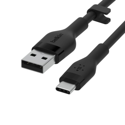 Кабель USB-A > USB-C заряджання/синхронізації Belkin 3м, 15Вт, Type-C, силіконовий з кліпсою, чорний (CAB008BT3MBK)