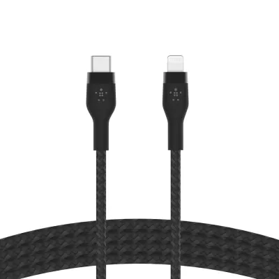 Кабель USB-C > Lightning заряджання/синхронізації Belkin 1м, Type-C, плетений, силіконовий, з ремінцем на магніті, чорний (CAA01