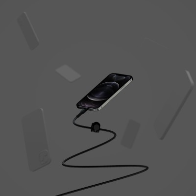 Кабель USB-C > Lightning заряджання/синхронізації Belkin 1м, Type-C, плетений, силіконовий, з ремінцем на магніті, чорний (CAA01 Кабель USB-C > Lightning заряджання/синхронізації Belkin 1м, Type-C, плетений, силіконовий, з ремінцем на магніті, чорний (CAA01