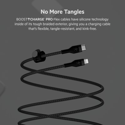 Кабель USB-C > Lightning заряджання/синхронізації Belkin 1м, Type-C, плетений, силіконовий, з ремінцем на магніті, чорний (CAA01 Кабель USB-C > Lightning заряджання/синхронізації Belkin 1м, Type-C, плетений, силіконовий, з ремінцем на магніті, чорний (CAA01