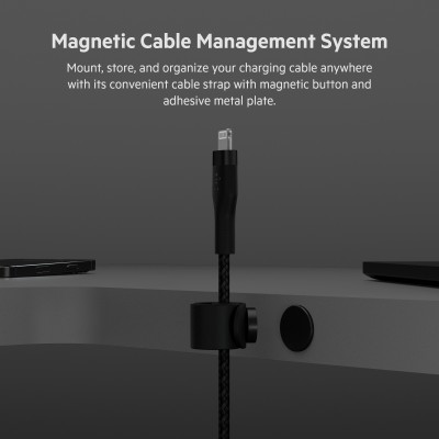 Кабель USB-C > Lightning заряджання/синхронізації Belkin 1м, Type-C, плетений, силіконовий, з ремінцем на магніті, чорний (CAA01 Кабель USB-C > Lightning заряджання/синхронізації Belkin 1м, Type-C, плетений, силіконовий, з ремінцем на магніті, чорний (CAA01