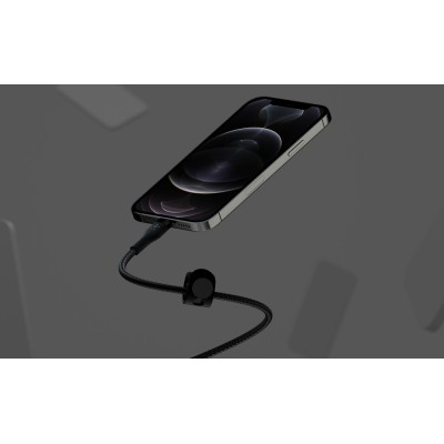 Кабель USB-C > Lightning заряджання/синхронізації Belkin 1м, Type-C, плетений, силіконовий, з ремінцем на магніті, чорний (CAA01 Кабель USB-C > Lightning заряджання/синхронізації Belkin 1м, Type-C, плетений, силіконовий, з ремінцем на магніті, чорний (CAA01