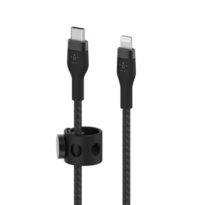 Кабель USB-C > Lightning заряджання/синхронізації Belkin 1м, Type-C, плетений, силіконовий, з ремінцем на магніті, чорний (CAA01 Кабель USB-C > Lightning заряджання/синхронізації Belkin 1м, Type-C, плетений, силіконовий, з ремінцем на магніті, чорний (CAA01