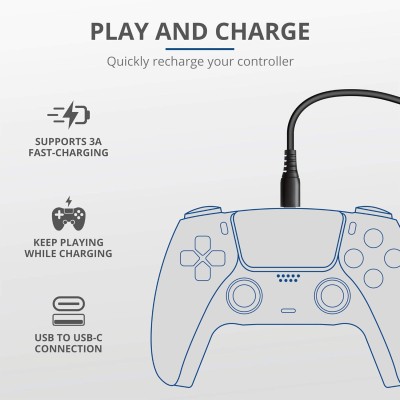 Кабель USB-C > Lightning заряджання/синхронізації Trust GXT 226 FOR PS5 3м, Type-C, чорний (24168_TRUST)