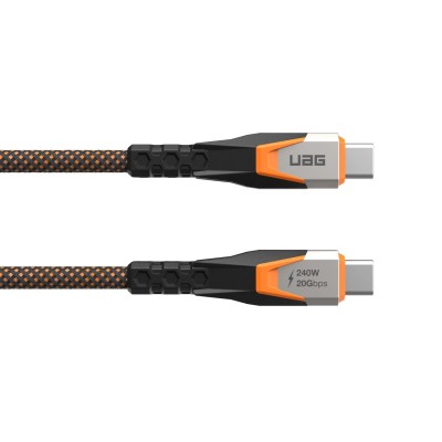 Кабель USB-C > USB-C 3.2 заряджання/синхронізації UAG 0.75м, 240Вт, Type-C, Rugged Double Braided Nylon, Black/Orange (9B4415114