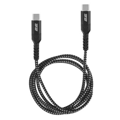 Кабель USB-C > USB-C заряджання/синхронізації 2E 1м, 240Вт Type-C, плетений, чорний (2E-CCCCAL-WH)