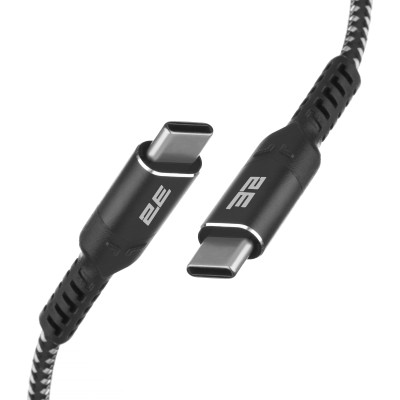 Кабель USB-C > USB-C заряджання/синхронізації 2E 1м, 240Вт Type-C, плетений, чорний (2E-CCCCAL-WH)