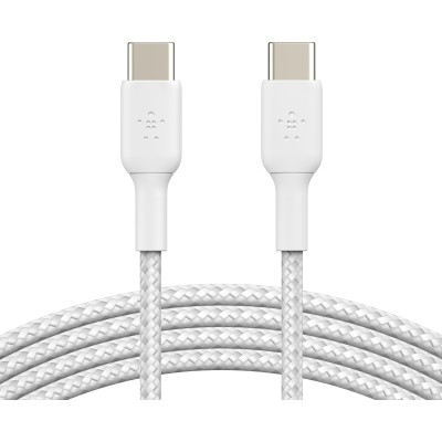 Кабель USB-C > USB-C заряджання/синхронізації Belkin 2м, 60Вт, Type-C, плетений, білий (CAB004BT2MWH)