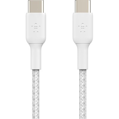 Кабель USB-C > USB-C заряджання/синхронізації Belkin 2м, 60Вт, Type-C, плетений, білий (CAB004BT2MWH)