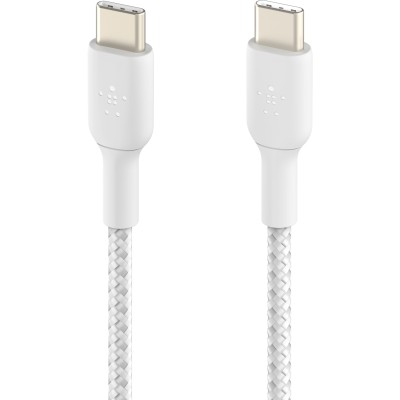 Кабель USB-C > USB-C заряджання/синхронізації Belkin 2м, 60Вт, Type-C, плетений, білий (CAB004BT2MWH)