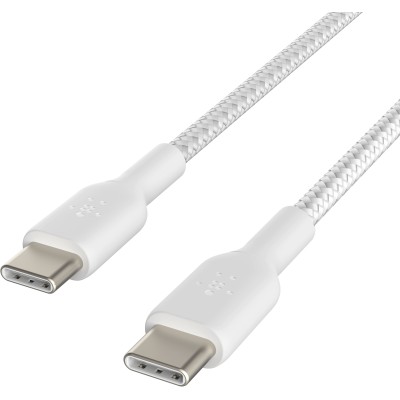 Кабель USB-C > USB-C заряджання/синхронізації Belkin 2м, 60Вт, Type-C, плетений, білий (CAB004BT2MWH)