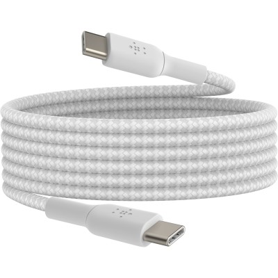 Кабель USB-C > USB-C заряджання/синхронізації Belkin 2м, 60Вт, Type-C, плетений, білий (CAB004BT2MWH)