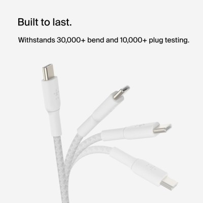 Кабель USB-C > USB-C заряджання/синхронізації Belkin 2м, 60Вт, Type-C, плетений, білий (CAB004BT2MWH)