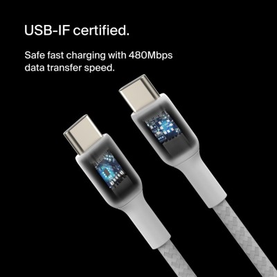 Кабель USB-C > USB-C заряджання/синхронізації Belkin 2м, 60Вт, Type-C, плетений, білий (CAB004BT2MWH)