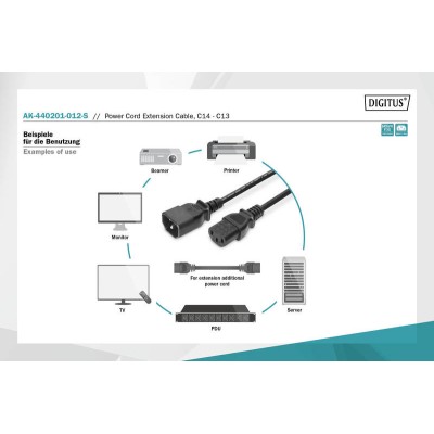Кабель живлення DIGITUS C13 > C14, 1.2м, чорний (AK-440201-012-S)