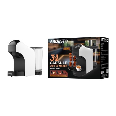 Кавоварка Ardesto капсульна, 0.8л, капсули Nespresso, Nescafe Dolce Gusto, мелена кава, сенсорне керування, білий (YCM-CNDE)