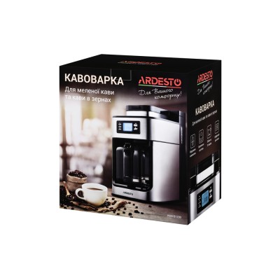 Кавоварка Ardesto крапельна Steel Collection 1.2л, зерно + мелена, дисплей, сріблясто-чорний (YCM-D1200)