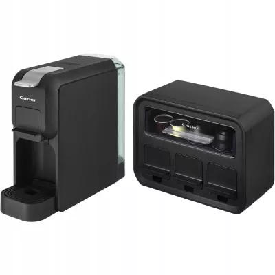 Кавоварка Catler капсульна Porto 0.8л, капсули, мелена кава, механічне керування, + бокс для адаптерів та капсул, чорний (ES721P