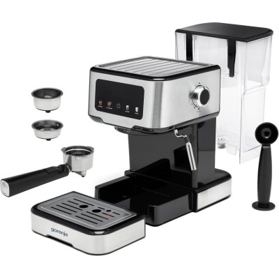 Кавоварка Gorenje ріжкова 1.5л, мелена, ручний капучинатор, нерж (ESCM15CD)