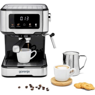 Кавоварка Gorenje ріжкова 1.5л, мелена, ручний капучинатор, нерж (ESCM15CD)