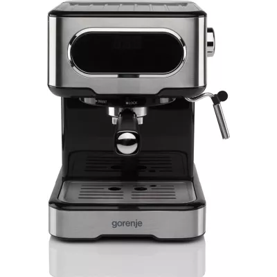 Кавоварка Gorenje ріжкова 1.5л, мелена, ручний капучинатор, нерж (ESCM15DBK)