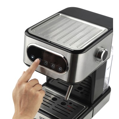 Кавоварка Gorenje ріжкова 1.5л, мелена, ручний капучинатор, нерж (ESCM15DBK)