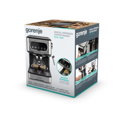 Кавоварка Gorenje ріжкова 1.5л, мелена, ручний капучинатор, нерж (ESCM15DBK)