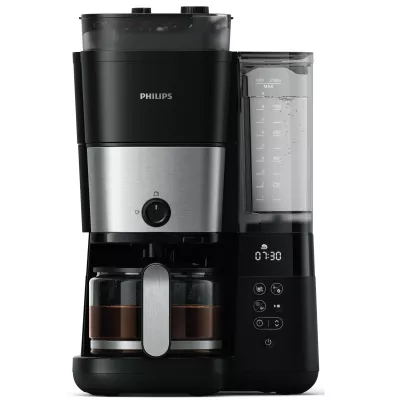 Кавоварка Philips крапельна All-in-1 Brew 1.25л, зерно + мелена, дисплей, підігрів кавника, кавомолка, чорний (HD7900/50)