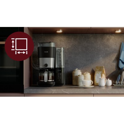 Кавоварка Philips крапельна All-in-1 Brew 1.25л, зерно + мелена, дисплей, підігрів кавника, кавомолка, чорний (HD7900/50)