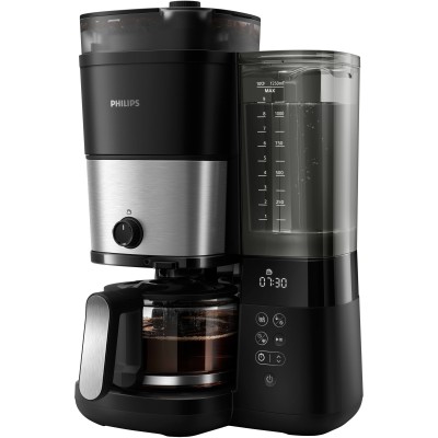 Кавоварка Philips крапельна All-in-1 Brew 1.25л, зерно + мелена, дисплей, підігрів кавника, кавомолка, чорний (HD7900/50)
