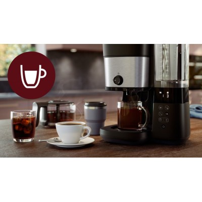 Кавоварка Philips крапельна All-in-1 Brew 1.25л, зерно + мелена, дисплей, підігрів кавника, кавомолка, чорний (HD7900/50)