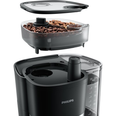 Кавоварка Philips крапельна All-in-1 Brew 1.25л, зерно + мелена, дисплей, підігрів кавника, кавомолка, чорний (HD7900/50)