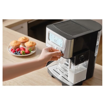 Кавоварка Sencor ріжкова 1.4л, мелена, автоматичний капучинатор, LCD-дисплей, нерж. сталь-чорний (SES4090SS)