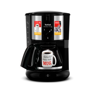 Кавоварка Tefal крапельна Subito Mug 1.25л, мелена, чорно-сріблястий (CM290838)