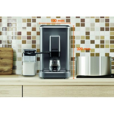 Кавомашина Gorenje, 1,5л, зерно, автомат.капучинатор, дисплей, авторецептів - 7, сенcор.керування, антрацит (GFACM20S)