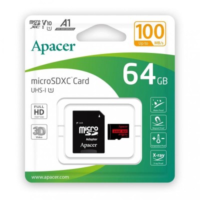 Карта пам'яті Apacer microSD 64GB C10 UHS-I R100MB/s + SD (AP64GMCSX10UB-R)