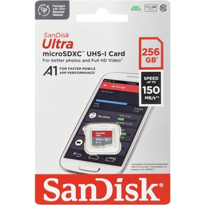 Карта пам'яті SanDisk microSD 256GB C10 UHS-I R150MB/s Ultra (SDSQUAC-256G-GN6MN)
