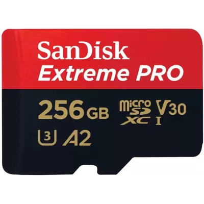 Карта пам'яті SanDisk microSD 256GB C10 UHS-I U3 R200/W140MB/s Extreme Pro V30 + SD (SDSQXCD-256G-GN6MA)