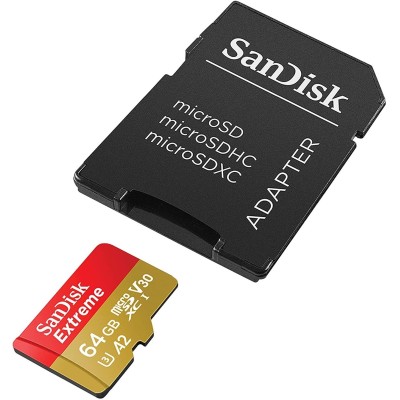 Карта пам'яті SanDisk microSD 64GB C10 UHS-I U3 R170/W80MB/s Extreme V30 + SD (SDSQXAH-064G-GN6MA)