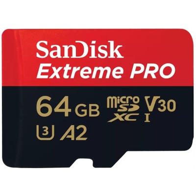 Карта пам'яті SanDisk microSD 64GB C10 UHS-I U3 R200/W90MB/s Extreme Pro V30 + SD (SDSQXCU-064G-GN6MA)