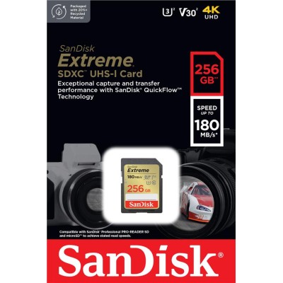 Карта пам'яті SanDisk SD 256GB C10 UHS-I U3 R180/W130MB/s Extreme V30 (SDSDXVV-256G-GNCIN)